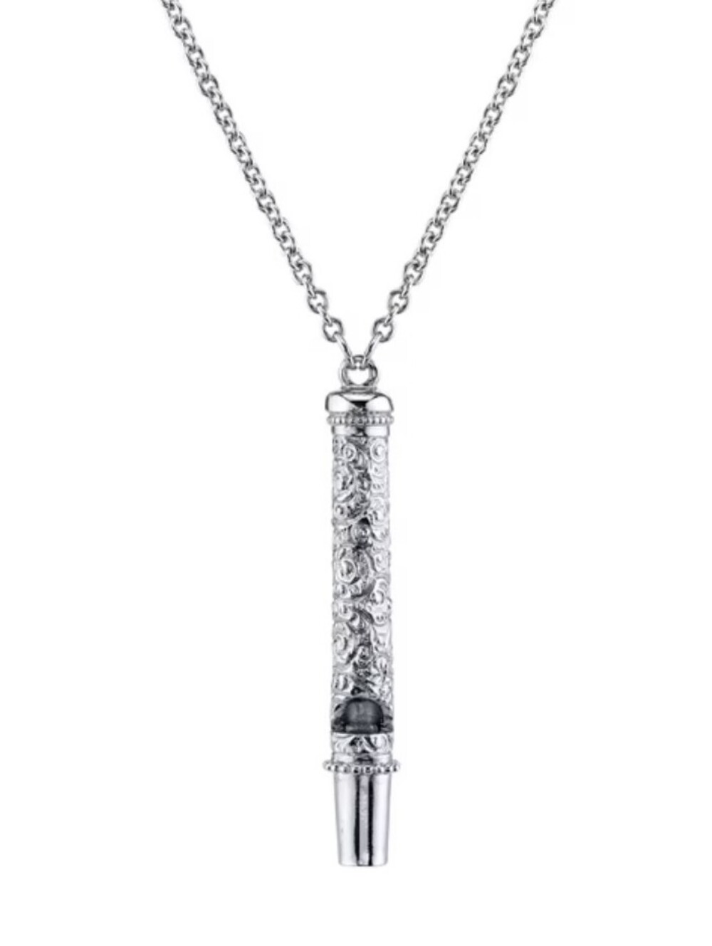 1928 Silver Filigree Cylinder Whistle Pendant Necklace - Women Jewelry